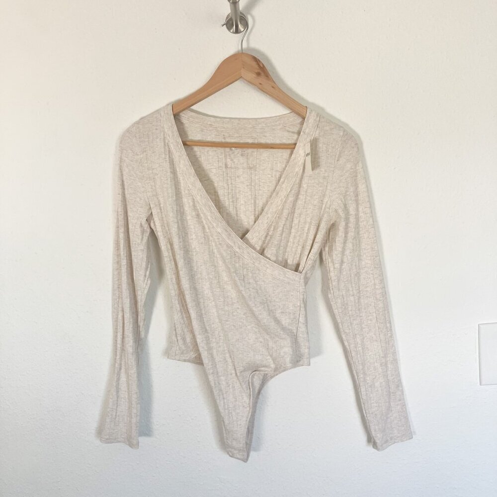 NWT Aerie Long Sleeve Cross Front Bodysuit Thong silhouette Fitted Size Medium